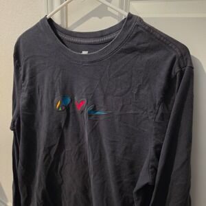 Nike Peace Love Swoosh Mens Long Sleeve Graphic T-Shirt Black Medium DM5058-010